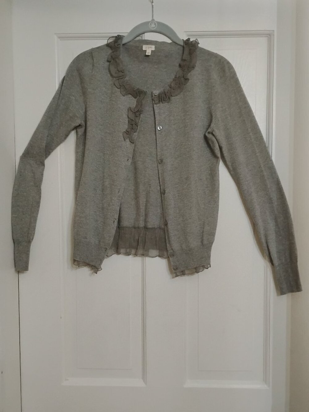 J Crew 100% Cotton Silk Ruffle Button Down Cardigan Sweater